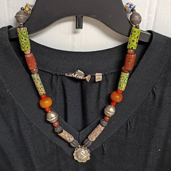❤️CUSTOM AFRICAN TRADE BEADS AMBER STERLING NECKLACE 13.5" DROP - Picture 1 of 9